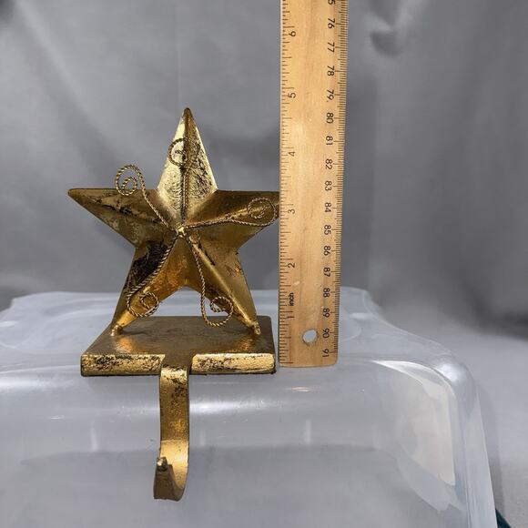 Vintage Gold Metal Stocking Holders Lot of 3 Angels & Star Mantel Hooks Rustic - Picture 6 of 11